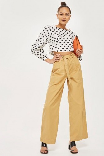 Topshop Wide Leg Belted Chinos | natural-stone pants - flipped