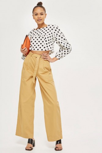 Topshop Wide Leg Belted Chinos | natural-stone pants
