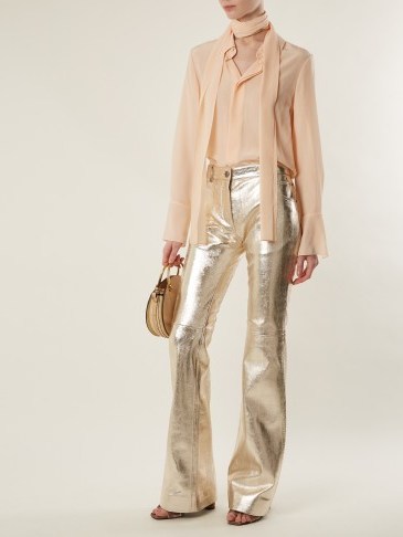 CHLOÉ Wide-leg metallic-silver leather trousers ~ chic shiny pants - flipped