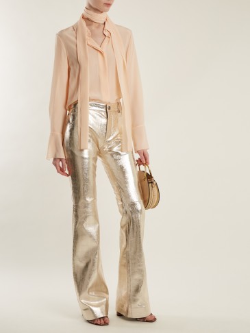 CHLOÉ Wide-leg metallic-silver leather trousers ~ chic shiny pants