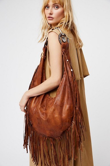 Totem Salvaged Willow Fringe Hobo. BROWN LEATHER BOHO BAGS - flipped