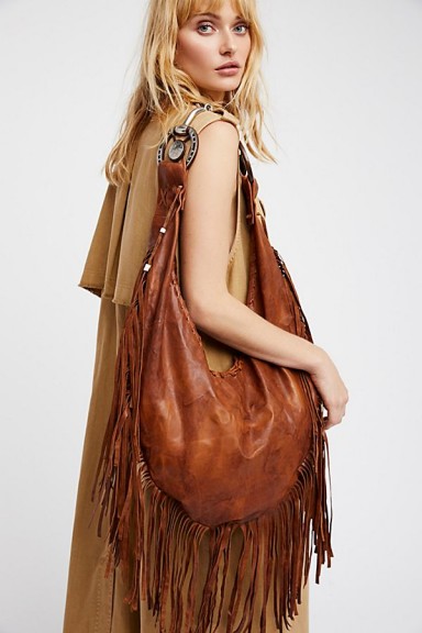 Totem Salvaged Willow Fringe Hobo. BROWN LEATHER BOHO BAGS