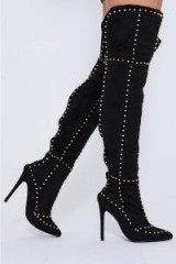 IN THE STYLE WILMER BLACK OVER THE KNEE STUDDED HIGH HEELED BOOTS