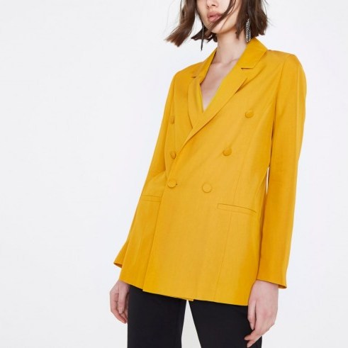 River Island Yellow double breasted longline blazer - flipped