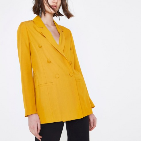 River Island Yellow double breasted longline blazer