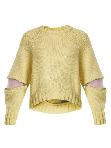 ALEXANDER MCQUEEN Zipped-sleeve lemon-yellow wool sweater ~ contemporary crew neck jumpers - flipped