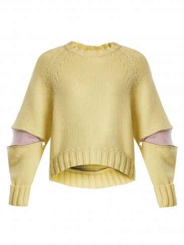 ALEXANDER MCQUEEN Zipped-sleeve lemon-yellow wool sweater ~ contemporary crew neck jumpers