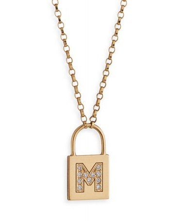 Zoe Chicco 14K Padlock Initial Pendant Necklace with Diamonds ~ small letter pendants - flipped