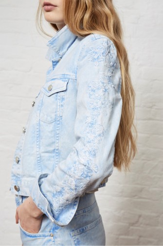 FRENCH CONNECTION AIDA WESTERN DENIM JACKET | pale blue embroidered jackets