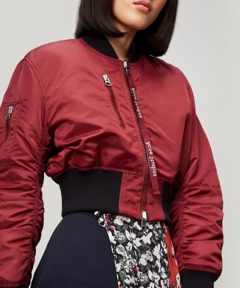 ACNE STUDIOS Alia Cropped Bomber Jacket Burgundy ~ red cropped jackets - flipped