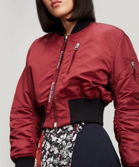 ACNE STUDIOS Alia Cropped Bomber Jacket Burgundy ~ red cropped jackets