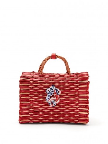 HEIMAT ATLANTICA Amore Piccolo medium woven-wicker bag ~ red raffia top handle bags - flipped