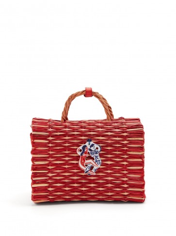 HEIMAT ATLANTICA Amore Piccolo medium woven-wicker bag ~ red raffia top handle bags
