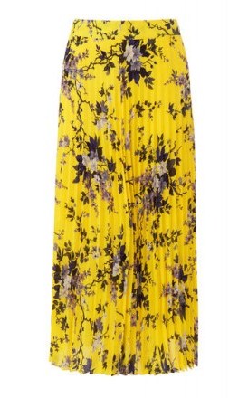 WAREHOUSE ANAIS FLORAL PLEAT SKIRT / yellow flower print midi skirts - flipped