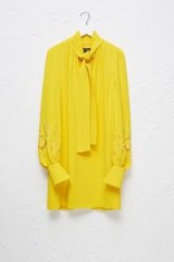 FRENCH CONNECTION ARIMI CREPE TIE NECK DRESS | citrus-yellow dresses | spring colours