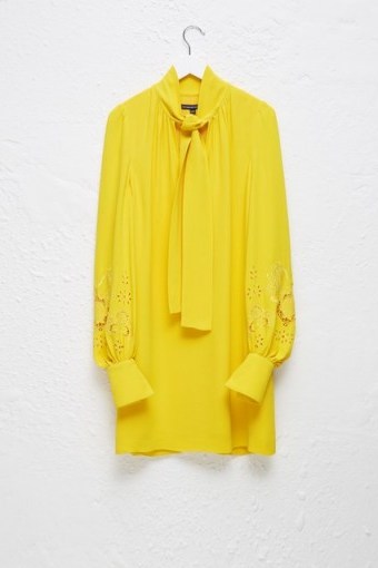 FRENCH CONNECTION ARIMI CREPE TIE NECK DRESS | citrus-yellow dresses | spring colours - flipped