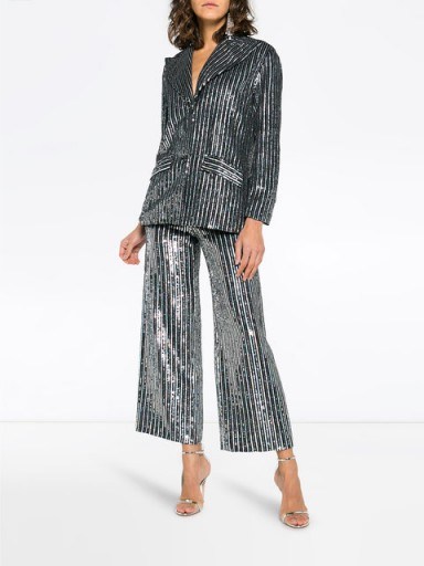 ASHISH sequin embellished stripe flared cropped trousers ~ metallic crop leg pants - flipped