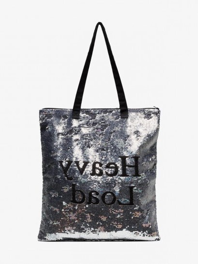 Ashish Sequinned Heavy Load Tote | silver sequin solgan bags - flipped