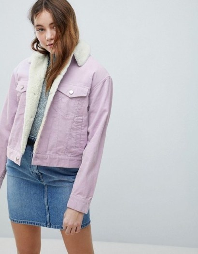 ASOS Cord Jacket With Borg Collar in Lilac - flipped