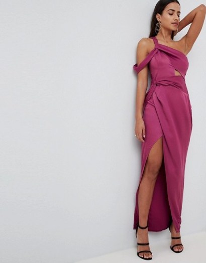 ASOS DESIGN Satin Wrap Front Twist Maxi Dress – glamorous hot pink dresses - flipped