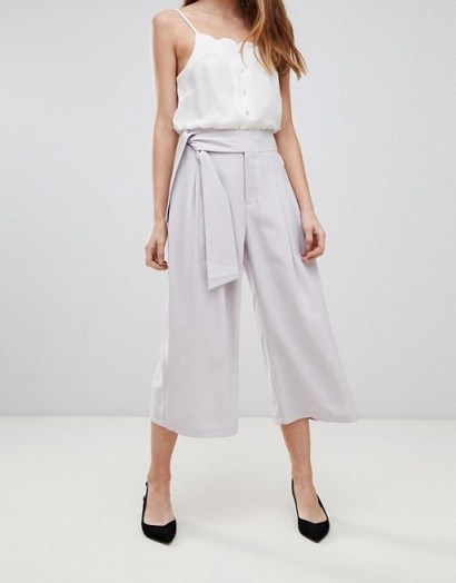 ASOS DESIGN self tie pleat culottes – lilac cropped wide leg trousers - flipped