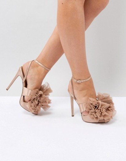 ASOS HYACINTH Heeled Sandals – nude floral front heels – strappy wedding shoes - flipped