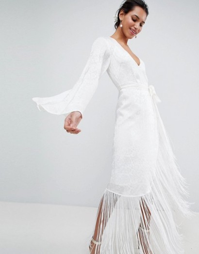 ASOS EDITION Fringe Wrap Wedding Maxi Dress – white boho style bridal dresses