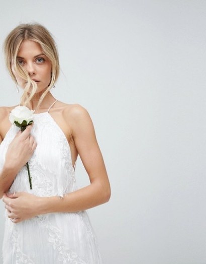 ASOS EDITION Wedding Tiered Multi Fringe Maxi Dress – white strappy back bridal dresses - flipped