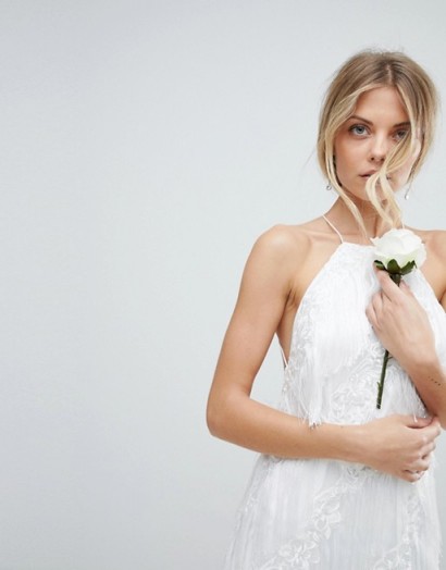 ASOS EDITION Wedding Tiered Multi Fringe Maxi Dress – white strappy back bridal dresses