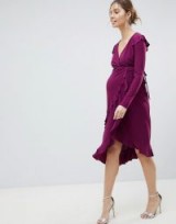 ASOS MATERNITY Frill Detail Wrap Dress in Purple