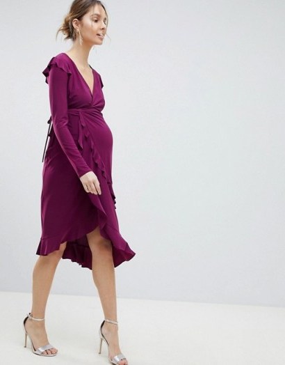 ASOS MATERNITY Frill Detail Wrap Dress in Purple - flipped