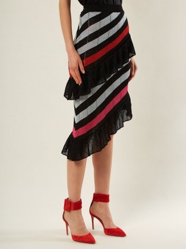 MARCO DE VINCENZO Asymmetric striped knit skirt ~ diagonal ruffled skirts - flipped