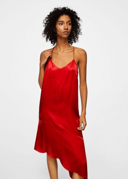 Mango Asymmetrical satin dress MILANESE – silky red cami dresses