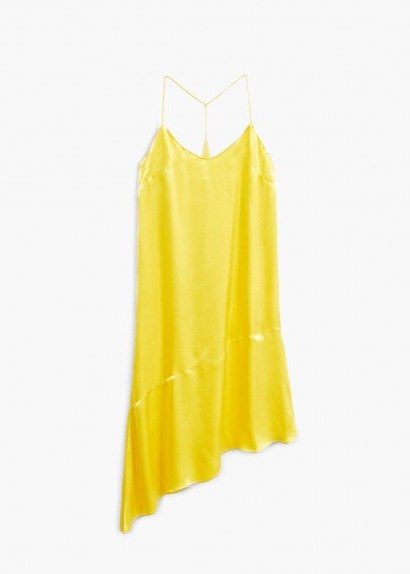 Mango Yellow Asymmetrical satin dress – racer back slip dresses - flipped