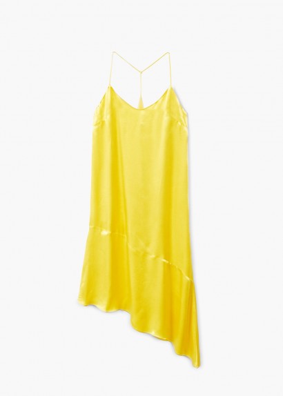 Mango Yellow Asymmetrical satin dress – racer back slip dresses