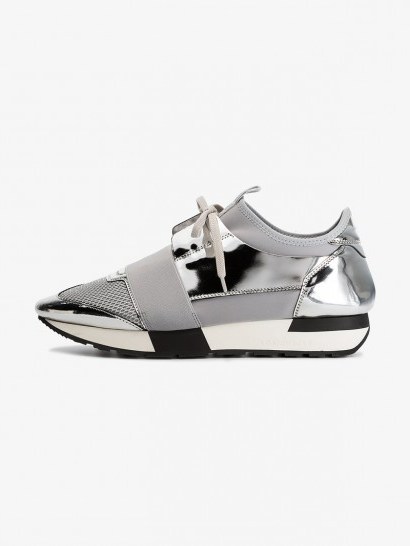 Balenciaga Grey And Silver Race Runner Sneakers ~ sports luxe trainers - flipped