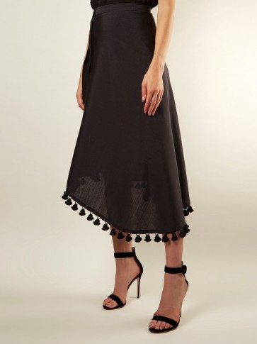 ALTUZARRA Basilica asymmetric tassel-embellished midi skirt ~ black tasseled skirts - flipped
