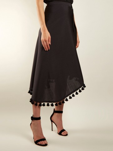 ALTUZARRA Basilica asymmetric tassel-embellished midi skirt ~ black tasseled skirts