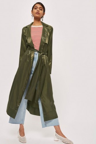 Topshop Khaki-Green Satin Embellished Midi Dress | spring coats - flipped