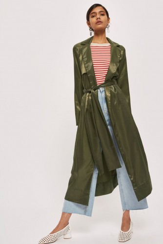 Topshop Khaki-Green Satin Embellished Midi Dress | spring coats