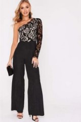 BILLIE FAIERS BLACK LACE ONE SLEEVE PALAZZO JUMPSUIT ~ glamorous evening jumpsuits