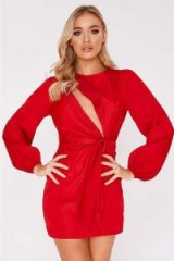 BINKY RED ASYMMETRIC SLASH PLUNGE TIE FRONT DRESS ~ cut out dresses