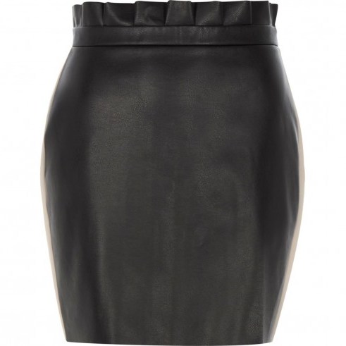 River Island Black faux leather stripe side mini skirt | paper bag waist skirts - flipped