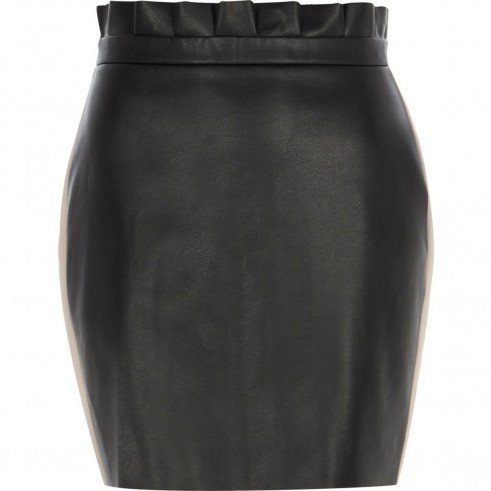 River Island Black faux leather stripe side mini skirt | paper bag waist skirts