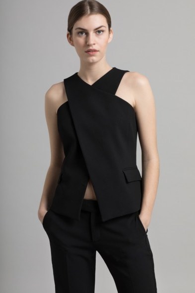 AMANDA WAKELEY BLACK LUXE TAILORING WRAP TOP ~ chic tops - flipped