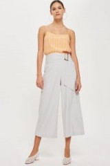 Topshop Bonded Cropped Wide Leg Trousers | pale grey belted waist pants