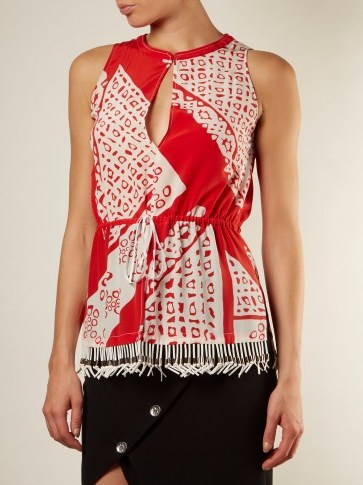 ALTUZARRA Bourse Bandana-print sleeveless top ~ red and white gathered waist tops - flipped
