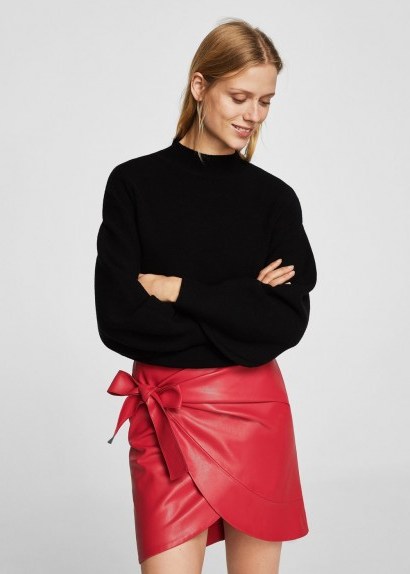 MANGO Bow wrap skirt | red skirts - flipped