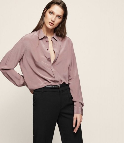 Reiss BRAZIL LONG-SLEEVED BLOUSE LILAC / chic silky blouses - flipped