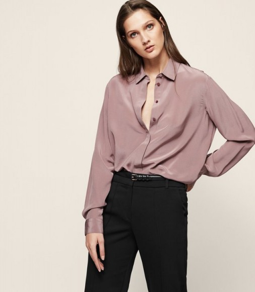 Reiss BRAZIL LONG-SLEEVED BLOUSE LILAC / chic silky blouses